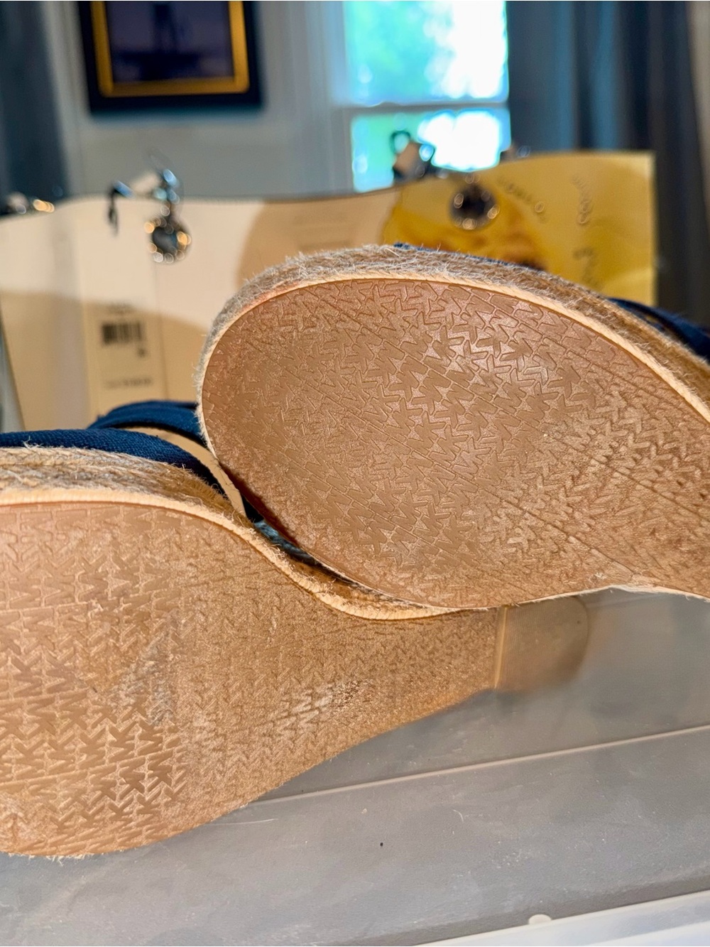Michael Kors Navy Canvas Espadrille Wedge Sandals with Gold Zip - Picture 5 of 5